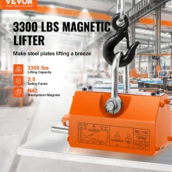 VEVOR Magnetic Lifter, 3300lbs/1500kg Pulling Capacity, 2.5 Safety Factor, Neodymium & Steel, Lifting Magnet with Release, Permanent Lift Magnets, Heavy Duty Magnet for Hoist, Shop Crane, Block, Board