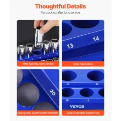 VEVOR Magnetic Socket Organizer Set, 8PCS Socket Holder, 1/4'', 3/8'' & 1/2'' Metric SAE Socket Trays with Clear Labels, Hold up to 199PCS Standard & Deep Sockets, Blaue & Red (Sockets Not Included)