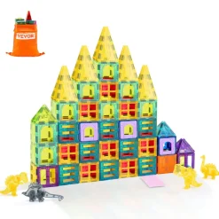VEVOR Magnetic Tiles, 56 PCS Magnetic Animals Building Blocks for Kids, Magnet Building Set with 4 Dinosaurs, STEM Sensory Educational Construction Stacking Toys Gift for Toddlers Boys Girls Aged 3+