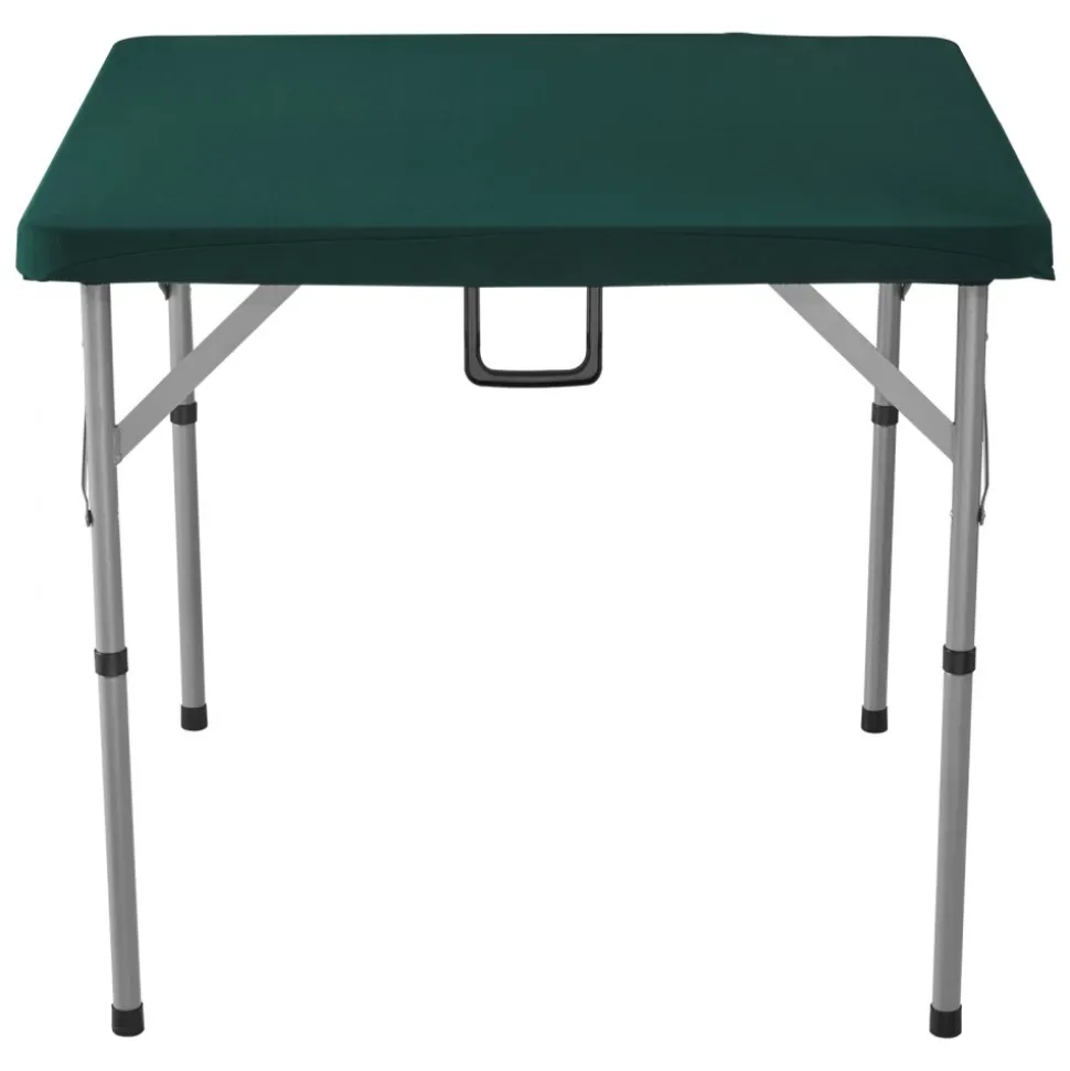 VEVOR Mahjong Table, Fold-in-Half 4 Player Card Table with Wear-Resistant Green Tabletop, Portable Bi-Folding Square Domino Table with Carrying Handle for Outdoor Camping Picnic Party, 34 x 34-inch