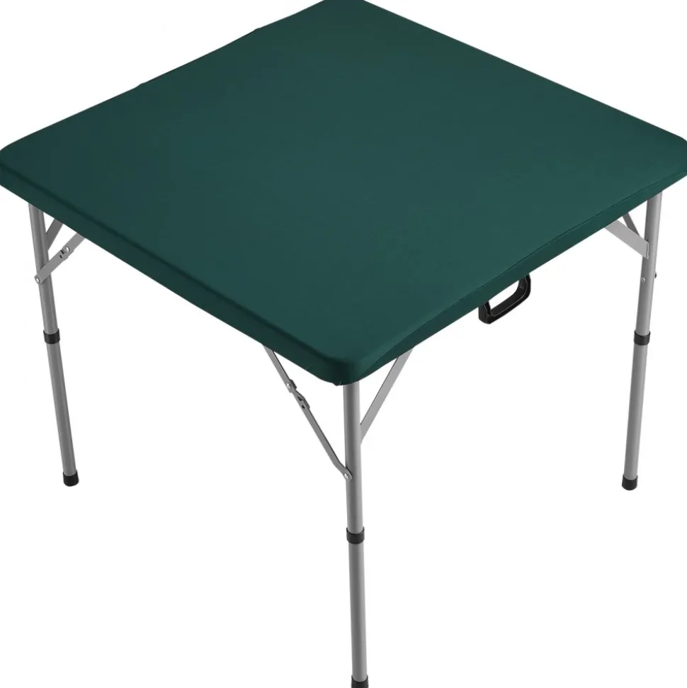 VEVOR Mahjong Table, Fold-in-Half 4 Player Card Table with Wear-Resistant Green Tabletop, Portable Bi-Folding Square Domino Table with Carrying Handle for Outdoor Camping Picnic Party, 34 x 34-inch