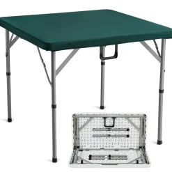 VEVOR Mahjong Table, Fold-in-Half 4 Player Card Table with Wear-Resistant Green Tabletop, Portable Bi-Folding Square Domino Table with Carrying Handle for Outdoor Camping Picnic Party, 34 x 34-inch