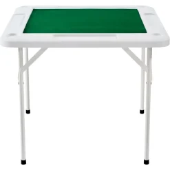 VEVOR Mahjong Table, 4 Player Folding Domino Table with Wear-Resistant Green Tabletop, Portable Square Card Table with 4 Cup Holders & 4 Chip Trays for Mahjong Poker Puzzles, 35.4 x 35.4-inch