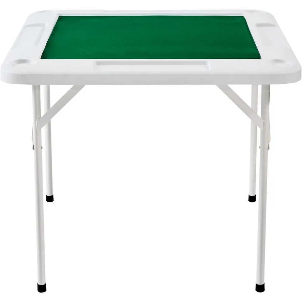 VEVOR Mahjong Table, 4 Player Folding Domino Table with Wear-Resistant Green Tabletop, Portable Square Card Table with 4 Cup Holders & 4 Chip Trays for Mahjong Poker Puzzles, 35.4 x 35.4-inch