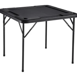 VEVOR Mahjong Table, Square 4 Player Folding Card Table with 4 Cup Holders & 4 Chip Trays, Portable Domino Game Table with 1 Set of Dominoes for Mahjong Poke Puzzles, 35.4 x 35.4-inch, Black
