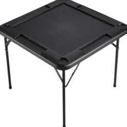 VEVOR Mahjong Table, Square 4 Player Folding Card Table with 4 Cup Holders & 4 Chip Trays, Portable Domino Game Table with 1 Set of Dominoes for Mahjong Poker Puzzles, 35.4 x 35.4-inch, White