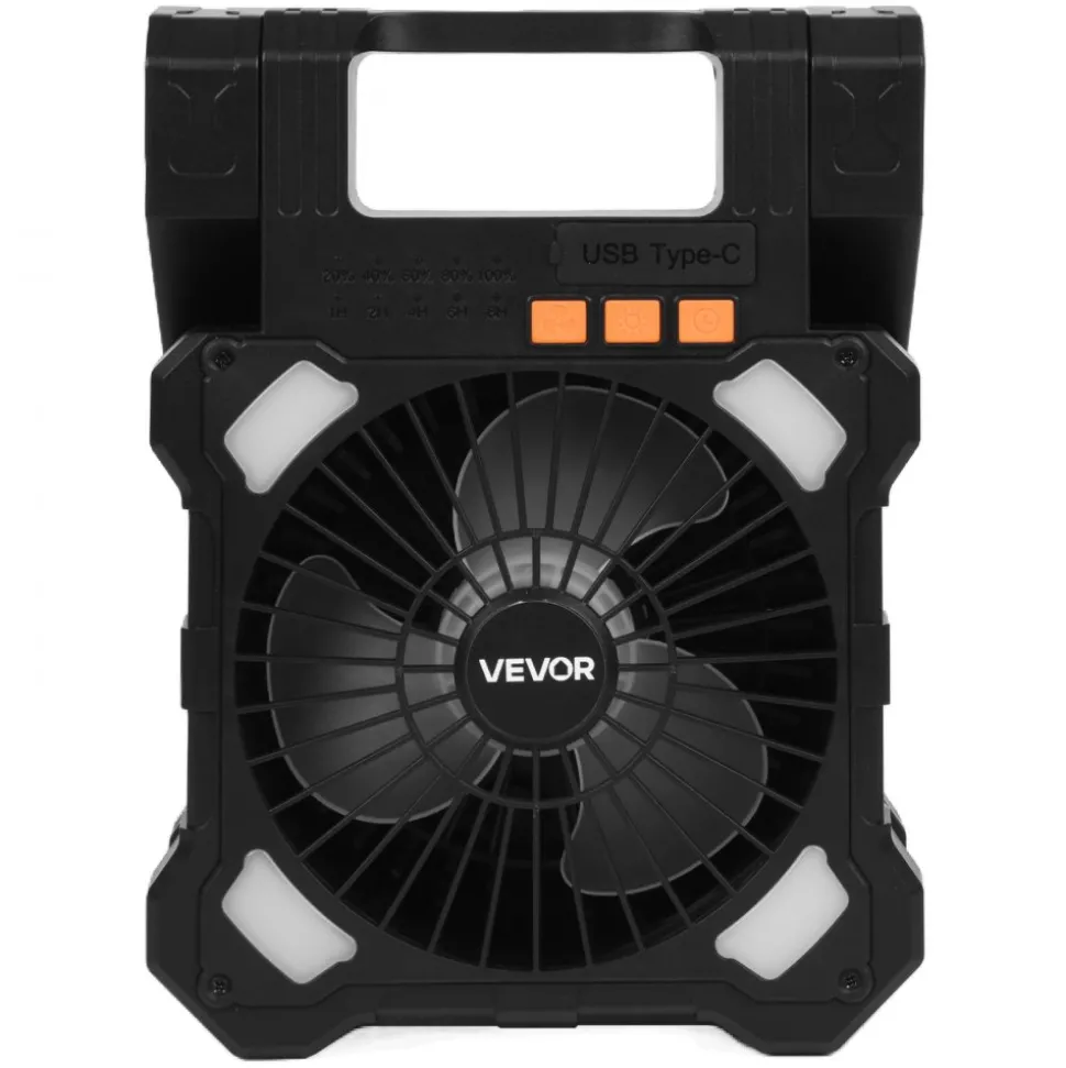 VEVOR 20000mAh Rechargeable Solar Fan with LED Lantern, 8 inch Portable Fan Cordless with 7W Foldable Solar Panel, 5-Speed& Timer& Quiet,USB Battery Powered for Camping Tent Worksite Office Desk