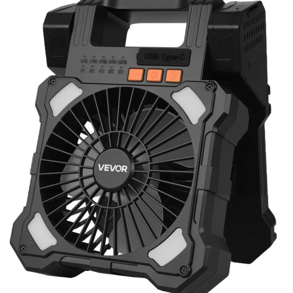 VEVOR 20000mAh Rechargeable Solar Fan with LED Lantern, 8 inch Portable Fan Cordless with 7W Foldable Solar Panel, 5-Speed& Timer& Quiet,USB Battery Powered for Camping Tent Worksite Office Desk