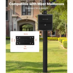 VEVOR Mailbox Post, 56 x 4 x 4 Inches, Aluminum In-Ground Mounting Mail Box Stand with Universal Plate Bracket, Heavy Duty Metal Post Sleeve Kit for Outside Curbside Residential, Powder Coated Black