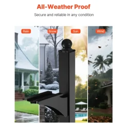 VEVOR Mailbox Post, 56 x 4 x 4 Inches, Aluminum In-Ground Mounting Mail Box Stand with Universal Plate Bracket, Heavy Duty Metal Post Sleeve Kit for Outside Curbside Residential, Powder Coated Black