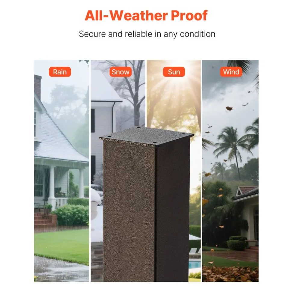 VEVOR Mailbox Post, 43 x 4 x 4 Inches, Steel In-Ground Mounting Mail Box Stand with Powder Coating Surface, Heavy Duty Metal Post Sleeve Kit for Outside Curbside Residential Use, Easy Install, Bronze