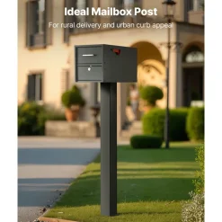 VEVOR Mailbox Post, 43 x 4 x 4 Inches, Steel In-Ground Mounting Mail Box Stand with Powder Coating Surface, Heavy Duty Metal Post Sleeve Kit for Outside Curbside Residential Use, Easy Install, Black
