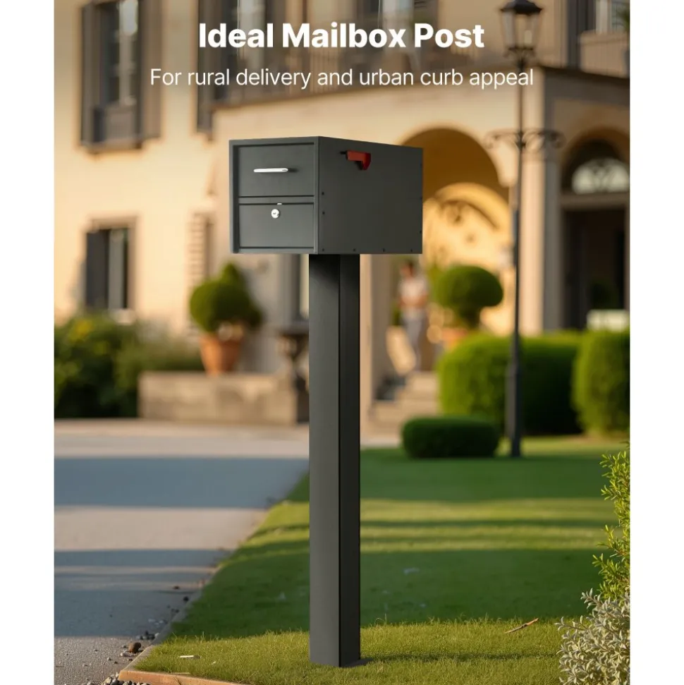 VEVOR Mailbox Post, 43 x 4 x 4 Inches, Steel In-Ground Mounting Mail Box Stand with Powder Coating Surface, Heavy Duty Metal Post Sleeve Kit for Outside Curbside Residential Use, Easy Install, Black