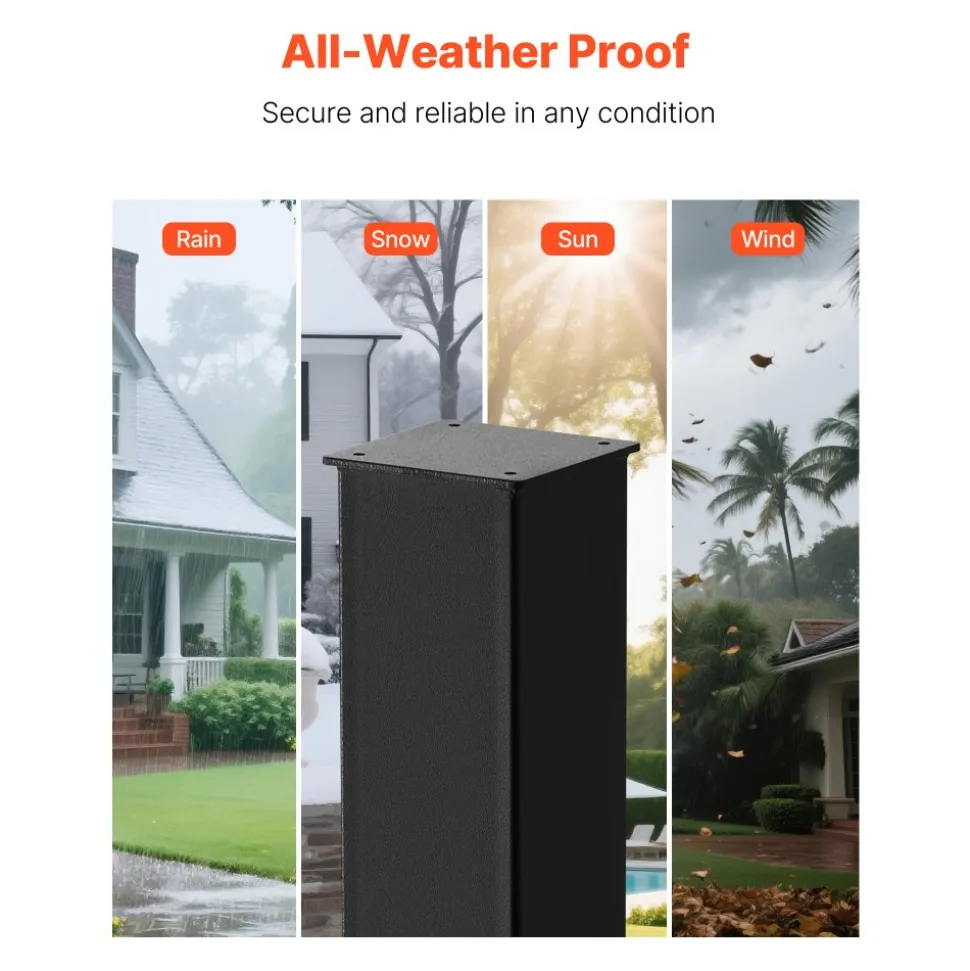 VEVOR Mailbox Post, 43 x 4 x 4 Inches, Steel In-Ground Mounting Mail Box Stand with Powder Coating Surface, Heavy Duty Metal Post Sleeve Kit for Outside Curbside Residential Use, Easy Install, Black