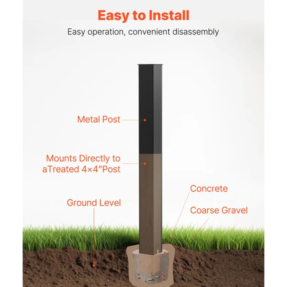 VEVOR Mailbox Post, 43 x 4 x 4 Inches, Steel In-Ground Mounting Mail Box Stand with Powder Coating Surface, Heavy Duty Metal Post Sleeve Kit for Outside Curbside Residential Use, Easy Install, Black