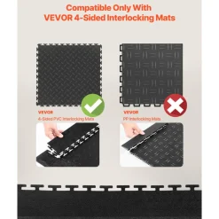 VEVOR Male Garage Floors Transition Edge Kit, 12 Edges and 4 Corners, Sturdy PVC Interlocking Modular Garage Floor Edging Slip-resistant, Compatible Only with VEVOR 4-Sided Interlocking Mats, Black