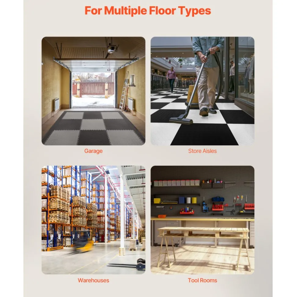VEVOR Male Garage Floors Transition Edge Kit, 12 Edges and 4 Corners, Sturdy PVC Interlocking Modular Garage Floor Edging Slip-resistant, Compatible Only with VEVOR 4-Sided Interlocking Mats, Black