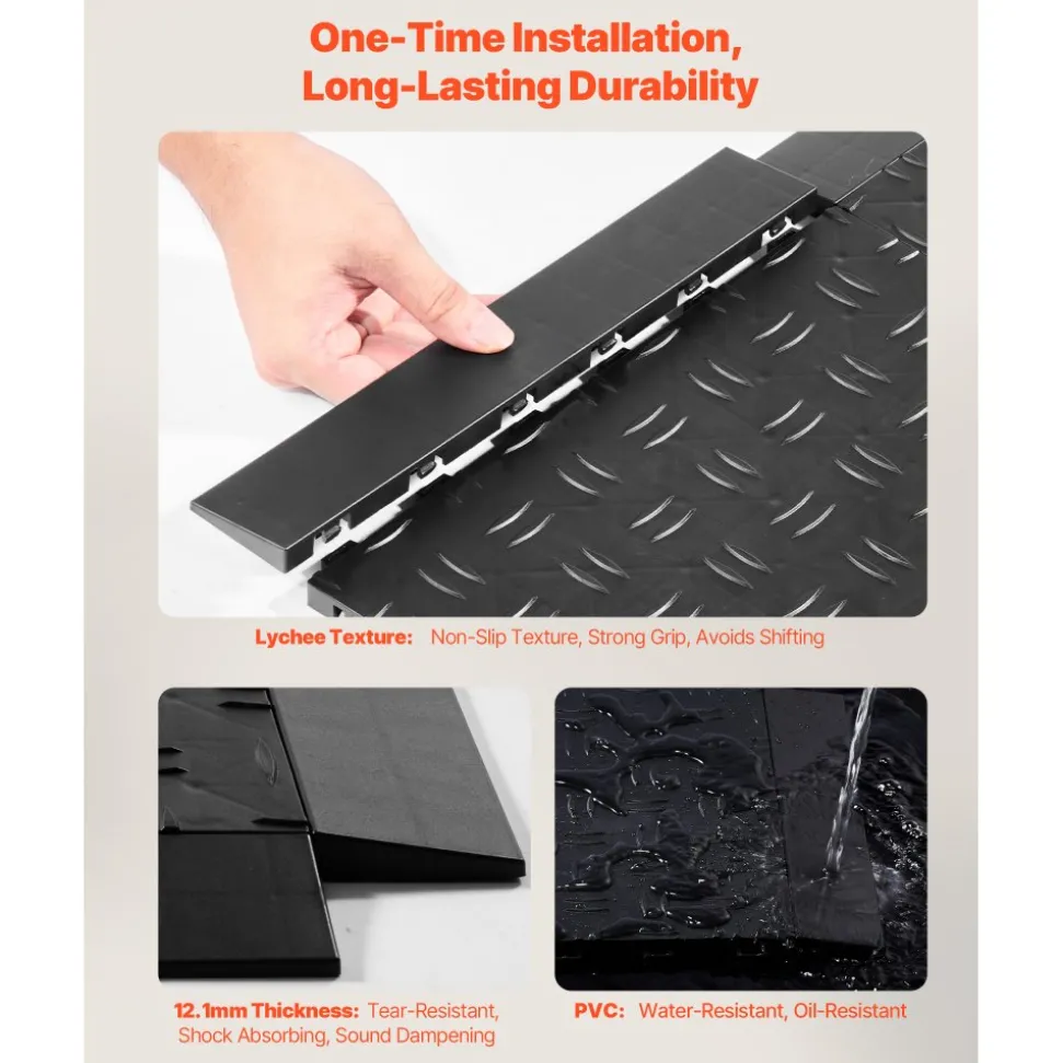 VEVOR Male Garage Floors Transition Edge Kit, 15 PCS Sturdy PP Interlocking Modular Garage Floor Edging Slip-resistant, Easy Assembly Compatible Only With VEVOR Upgraded 6-Lock Garage Mats, Black