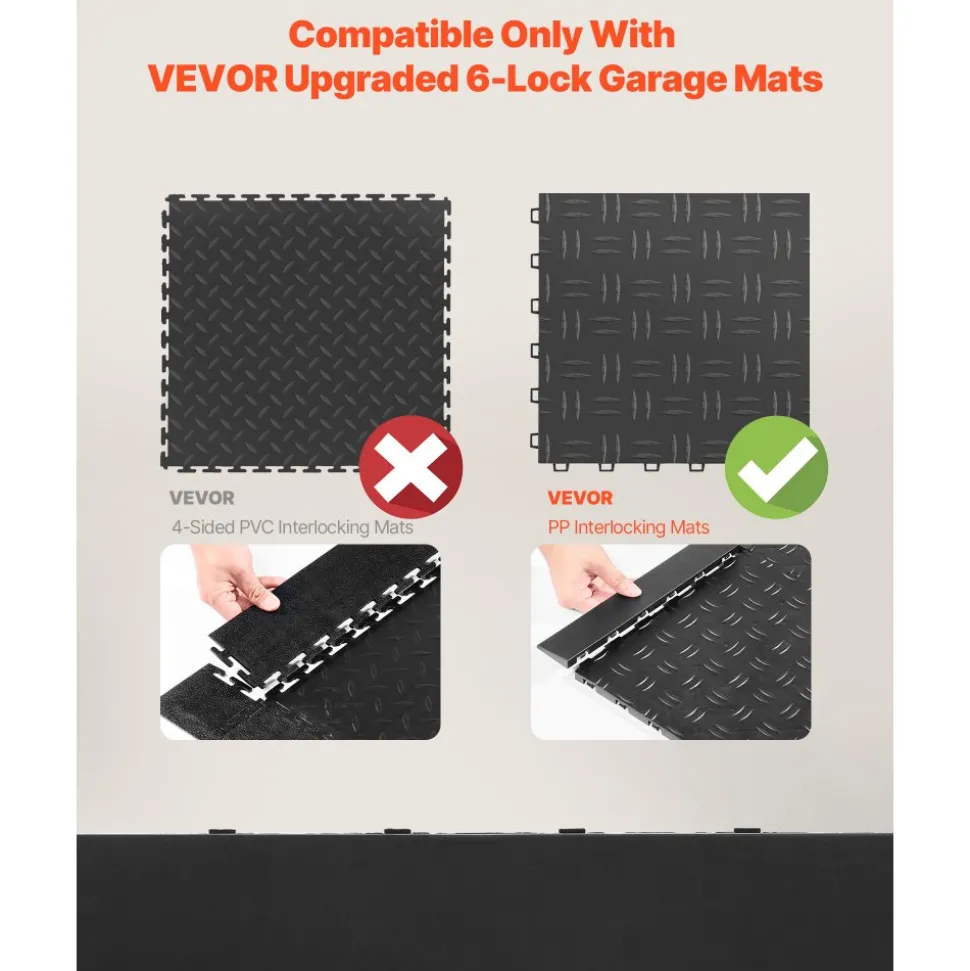 VEVOR Male Garage Floors Transition Edge Kit, 15 PCS Sturdy PP Interlocking Modular Garage Floor Edging Slip-resistant, Easy Assembly Compatible Only With VEVOR Upgraded 6-Lock Garage Mats, Black