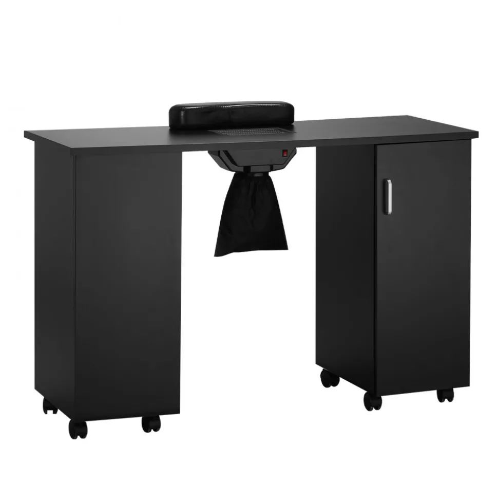 VEVOR Manicure Table, Nail Table Station with Electric Dust Collector, Moveable Nail Tech Desk with 8 Wheels (4 Lockable), 3 Dust Bag & Wrist Rest, MDF Nail Art Workstation for Spa Beauty Salon, Black
