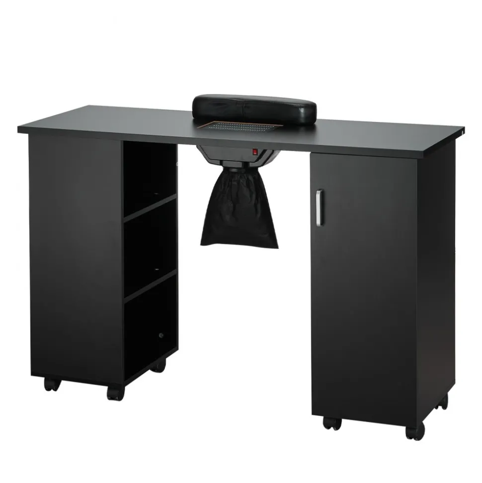 VEVOR Manicure Table, Nail Table Station with Electric Dust Collector, Moveable Nail Tech Desk with 8 Wheels (4 Lockable), 3 Dust Bag & Wrist Rest, MDF Nail Art Workstation for Spa Beauty Salon, Black