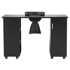 VEVOR Manicure Table, Nail Table Station with Electric Dust Collector, Moveable Nail Tech Desk with 8 Wheels (4 Lockable), 3 Dust Bag & Wrist Rest, MDF Nail Art Workstation for Spa Beauty Salon, Black