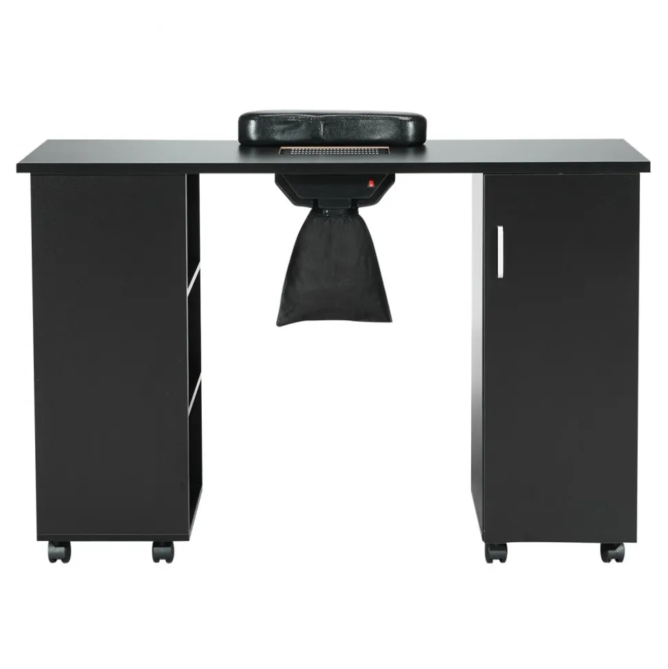 VEVOR Manicure Table, Nail Table Station with Electric Dust Collector, Moveable Nail Tech Desk with 8 Wheels (4 Lockable), 3 Dust Bag & Wrist Rest, MDF Nail Art Workstation for Spa Beauty Salon, Black