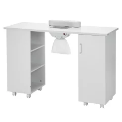 VEVOR Manicure Table, Nail Table Station with Electric Dust Collector, Moveable Nail Tech Desk with 8 Wheels (4 Lockable), 3 Dust Bag & Wrist Rest, MDF Nail Art Workstation for Spa Beauty Salon, White