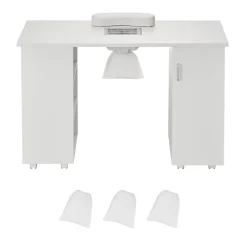 VEVOR Manicure Table, Nail Table Station with Electric Dust Collector, Moveable Nail Tech Desk with 8 Wheels (4 Lockable), 3 Dust Bag & Wrist Rest, MDF Nail Art Workstation for Spa Beauty Salon, White