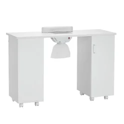 VEVOR Manicure Table, Nail Table Station with Electric Dust Collector, Moveable Nail Tech Desk with 8 Wheels (4 Lockable), 3 Dust Bag & Wrist Rest, MDF Nail Art Workstation for Spa Beauty Salon, White