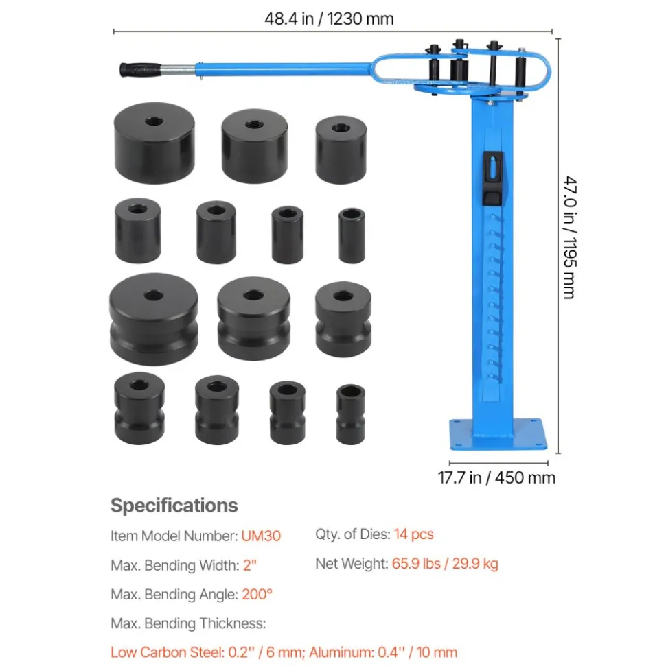 VEVOR Manual Bending Machine with 14 Bending Dies, 200° Heavy-Duty Bending Tool for Copper Aluminum Iron Pipes, Ideal for HVAC Air Conditioning Refrigerator Auto Repair