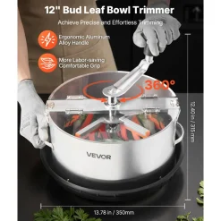 VEVOR Manual Bud Leaf Trimmer, 12 in Reaper Bowl Bud Trimmer with Stainless Steel Blades, Visual Cutting , Wet & Dry Hydroponic Cutting Machine with Tray, Twisted Spin Cut for Plant Buds Flowers