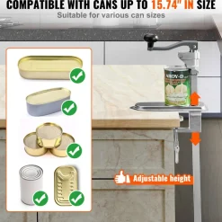 VEVOR Manual Can Opener, Sturdy Table-Mounted Opener for Big Cans, Durable with Stand, Height-Adjustable Professional Bottle Opener, Suitable for Cans Up to 15.7