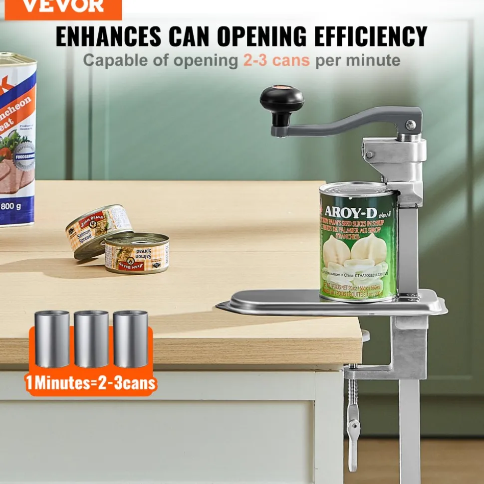 VEVOR Manual Can Opener, Sturdy Table-Mounted Opener for Big Cans, Durable with Stand, Height-Adjustable Professional Bottle Opener, Suitable for Cans Up to 15.7" High, Ideal for Restaurants, Hotel