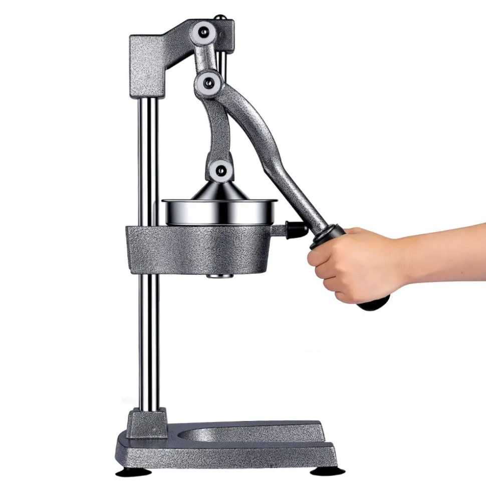 VEVOR Manual Citrus Juicer, 19" Tall Hand Press Orange Juicer, Manual Fresh Juice Extractor for Lemon Pomegranate Grapefruit, Heavy-Duty Cast Iron, Easy to Clean, Home & Commercial Use, Silver Gray