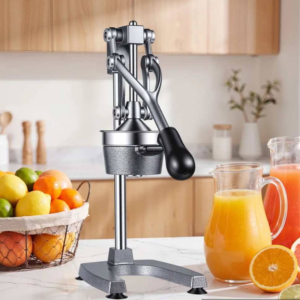 VEVOR Manual Citrus Juicer, 19" Tall Hand Press Orange Juicer, Manual Fresh Juice Extractor for Lemon Pomegranate Grapefruit, Heavy-Duty Cast Iron, Easy to Clean, Home & Commercial Use, Silver Gray