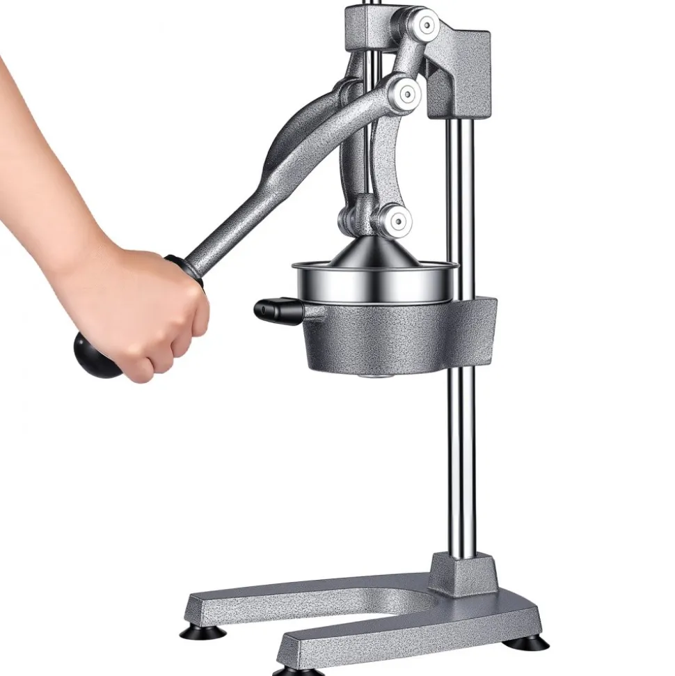 VEVOR Manual Citrus Juicer, 19" Tall Hand Press Orange Juicer, Manual Fresh Juice Extractor for Lemon Pomegranate Grapefruit, Heavy-Duty Cast Iron, Easy to Clean, Home & Commercial Use, Silver Gray