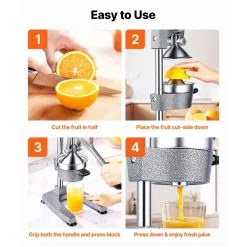 VEVOR Manual Citrus Juicer, 15" Tall Hand Press Orange Juicer, Manual Fresh Juice Extractor for Lemon Pomegranate Grapefruit, Heavy-Duty Cast Iron, Easy to Clean, Home & Commercial Use, Silver Gray