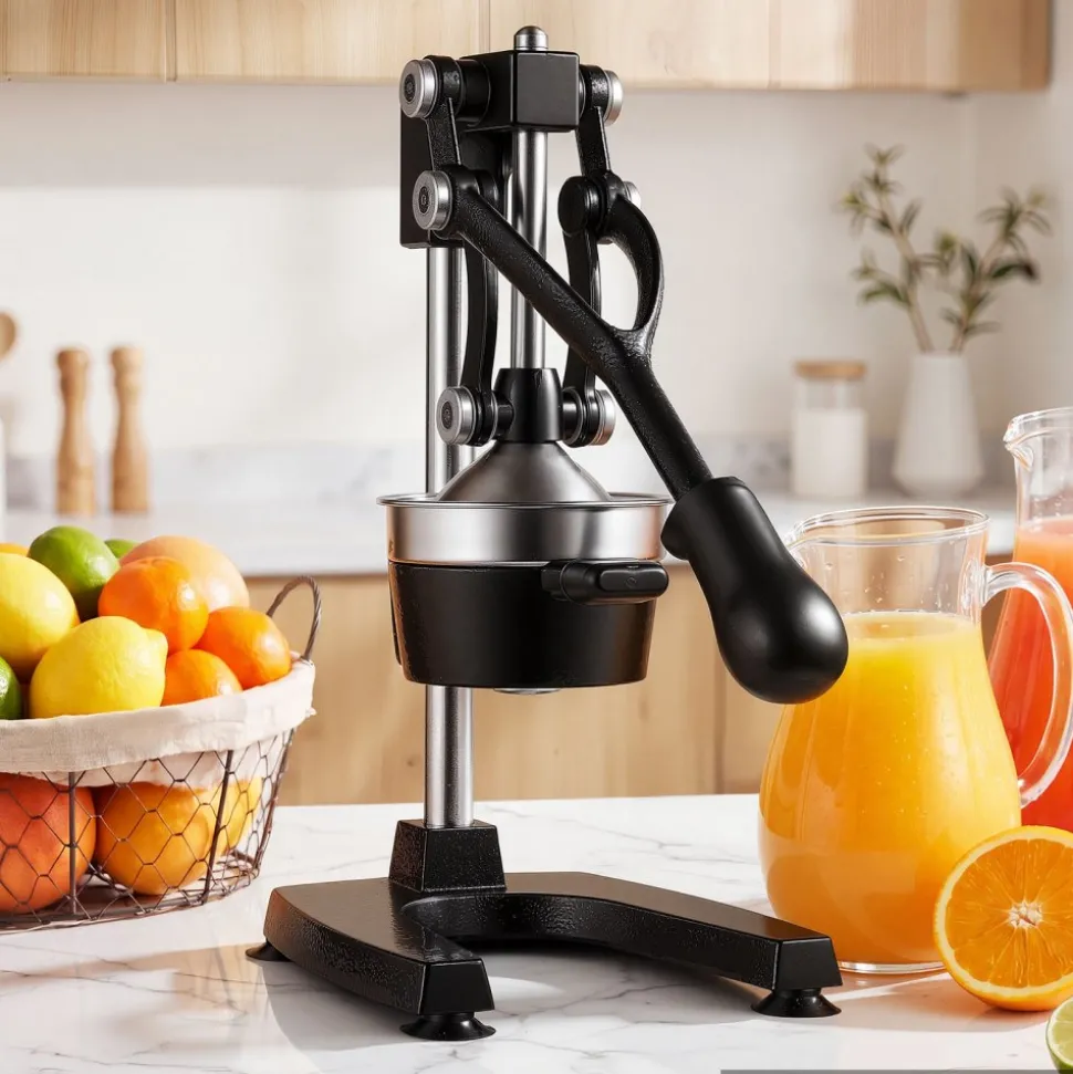 VEVOR Manual Citrus Juicer, 15" Tall Hand Press Oranges Juicer, Manual Fresh Juice Extractor for Lemon Pomegranate Grapefruit, Heavy-Duty Cast Iron, Easy to Clean, Home & Commercial Use, Black