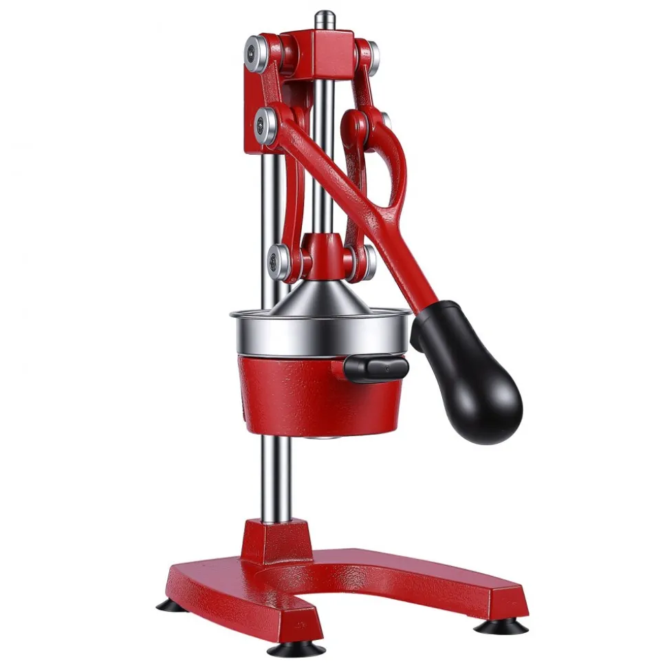 VEVOR Manual Citrus Juicer, 15" Tall Hand Press Orange Juicer, Manual Fresh Juice Extractor for Lemon Pomegranate Grapefruit, Heavy-Duty Cast Iron, Easy to Clean, Home & Commercial Use, Red
