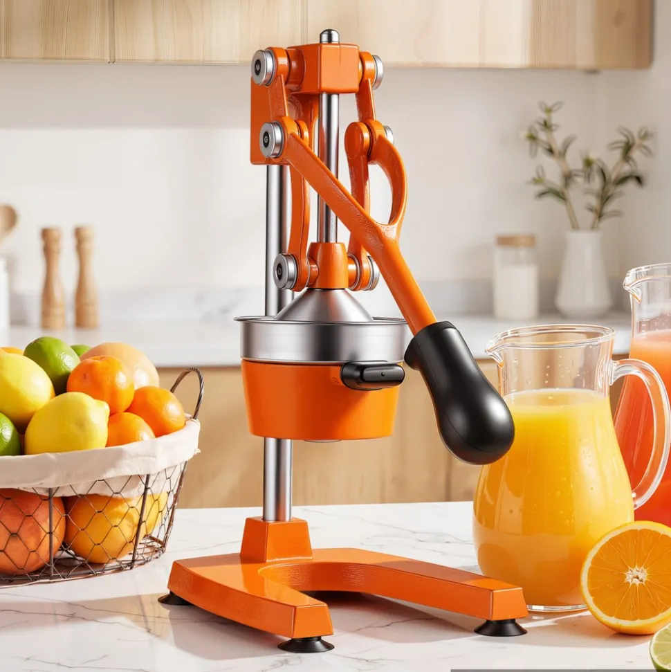 VEVOR Manual Citrus Juicer, 15" Tall Hand Press Orange Juicer, Manual Fresh Juice Extractor for Lemon Pomegranate Grapefruit, Heavy-Duty Cast Iron, Easy to Clean, Home & Commercial Use, Orange