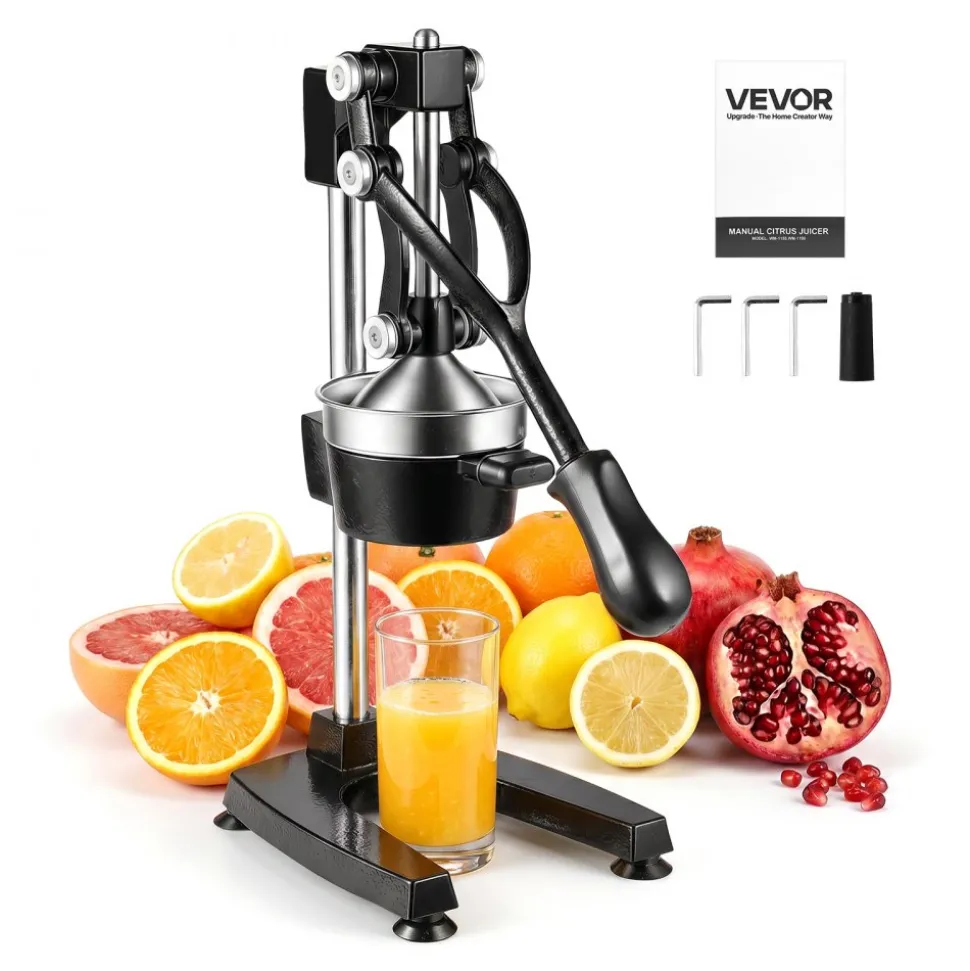 VEVOR Manual Citrus Juicer, 19" Tall Hand Press Oranges Juicer, Manual Fresh Juice Extractor for Lemon Pomegranate Grapefruit, Heavy-Duty Cast Iron, Easy to Clean, Home & Commercial Use, Black