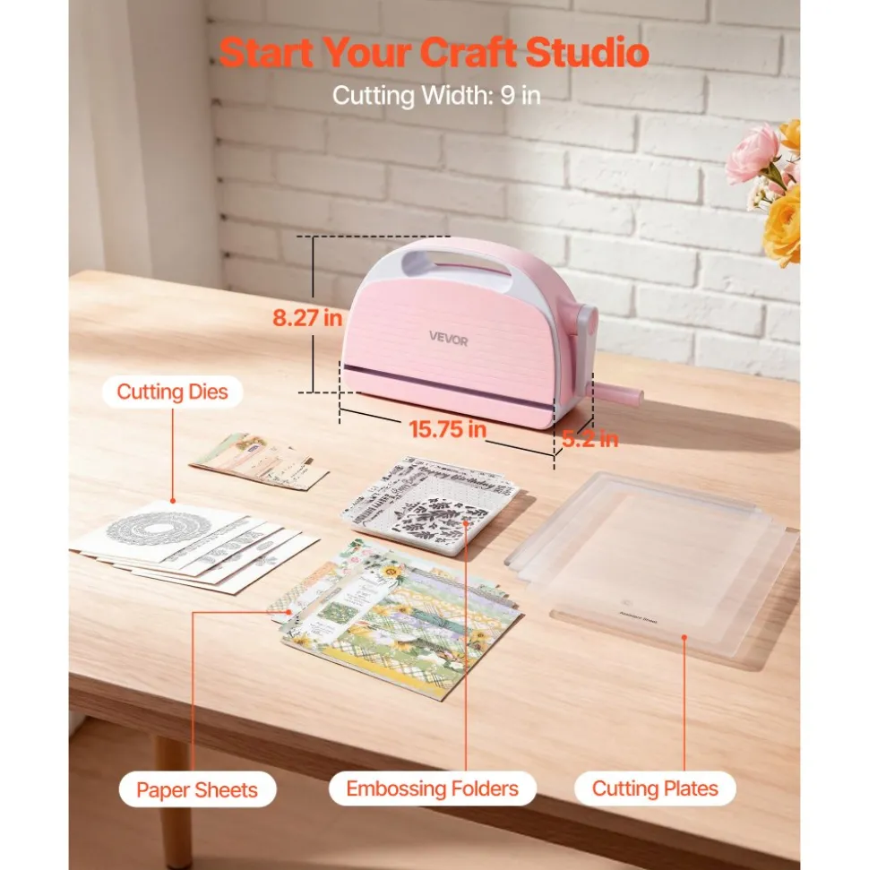 VEVOR Manual Die Cutting and Embossing Machine, 9" Opening, Portable Die Cut Machine Set with Cutting Dies, Embossing Folders, Paper Sheets, Cutting Plates, for Scrapbooking, Card Making, Crafting