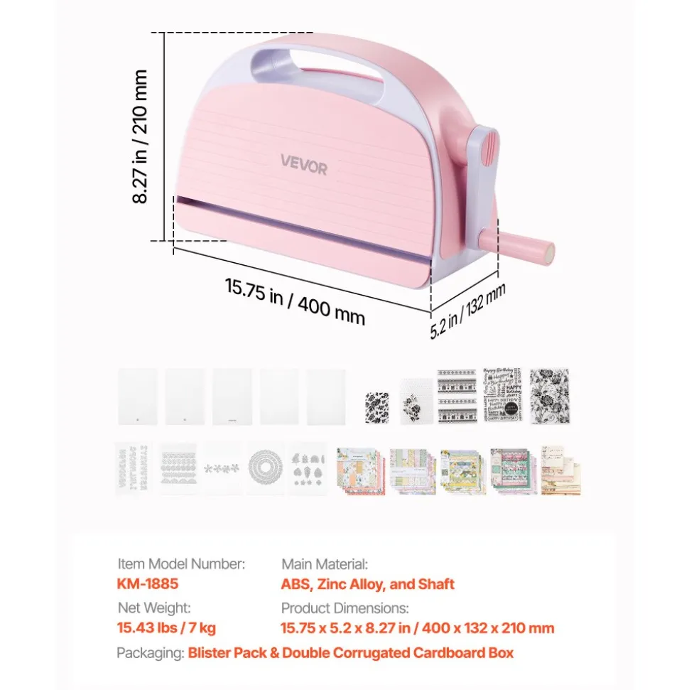 VEVOR Manual Die Cutting and Embossing Machine, 9" Opening, Portable Die Cut Machine Set with Cutting Dies, Embossing Folders, Paper Sheets, Cutting Plates, for Scrapbooking, Card Making, Crafting