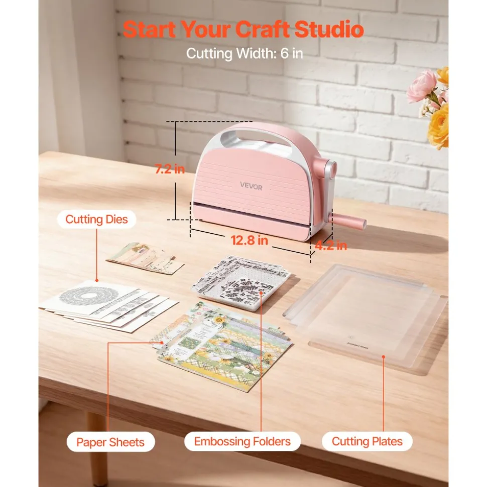 VEVOR Manual Die Cutting and Embossing Machine, 6" Opening, Portable Die Cut Machine Set with Cutting Dies, Embossing Folders, Paper Sheets, Cutting Plates, for Scrapbooking, Card Making, Crafting