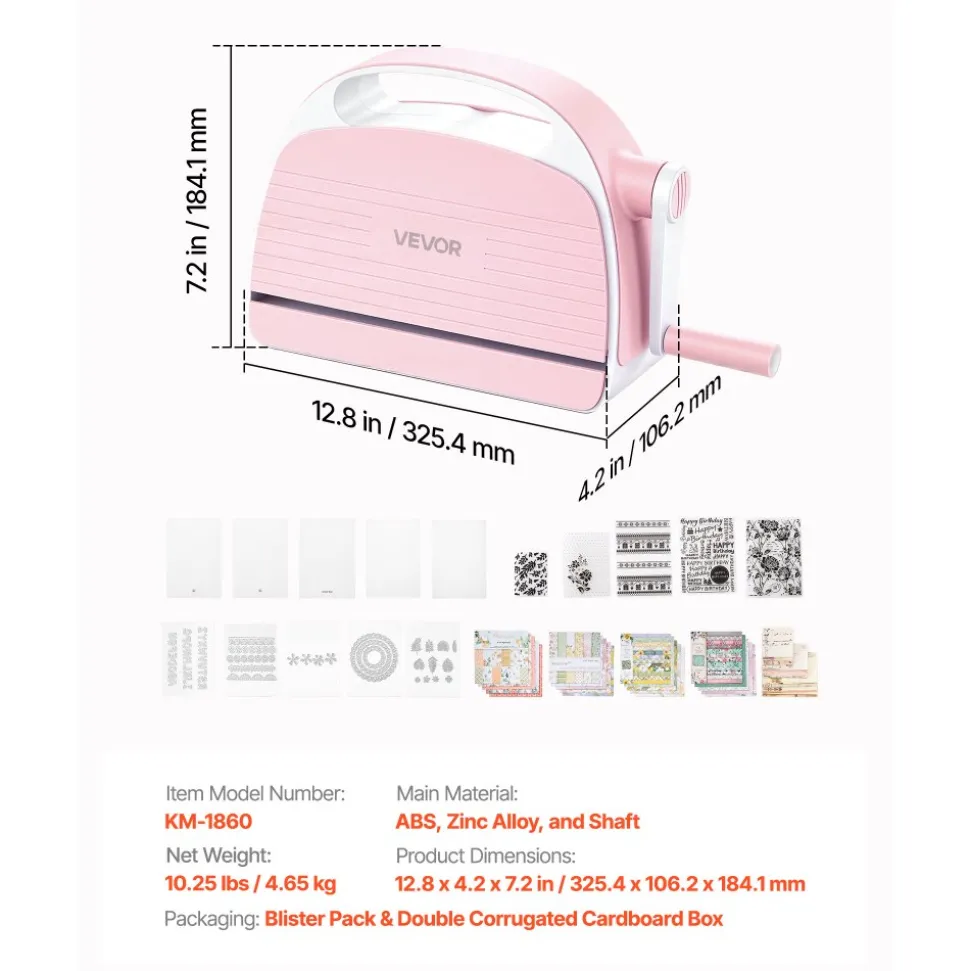 VEVOR Manual Die Cutting and Embossing Machine, 6" Opening, Portable Die Cut Machine Set with Cutting Dies, Embossing Folders, Paper Sheets, Cutting Plates, for Scrapbooking, Card Making, Crafting
