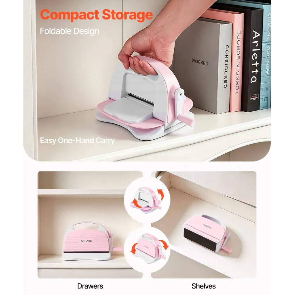 VEVOR Manual Die Cutting and Embossing Machine, 3" Opening, Portable Die Cut Machine with Cutting Plates, Ergonomic Handle, Easy to Store, for Arts and Crafts, Scrapbooking, Card Making, Crafting