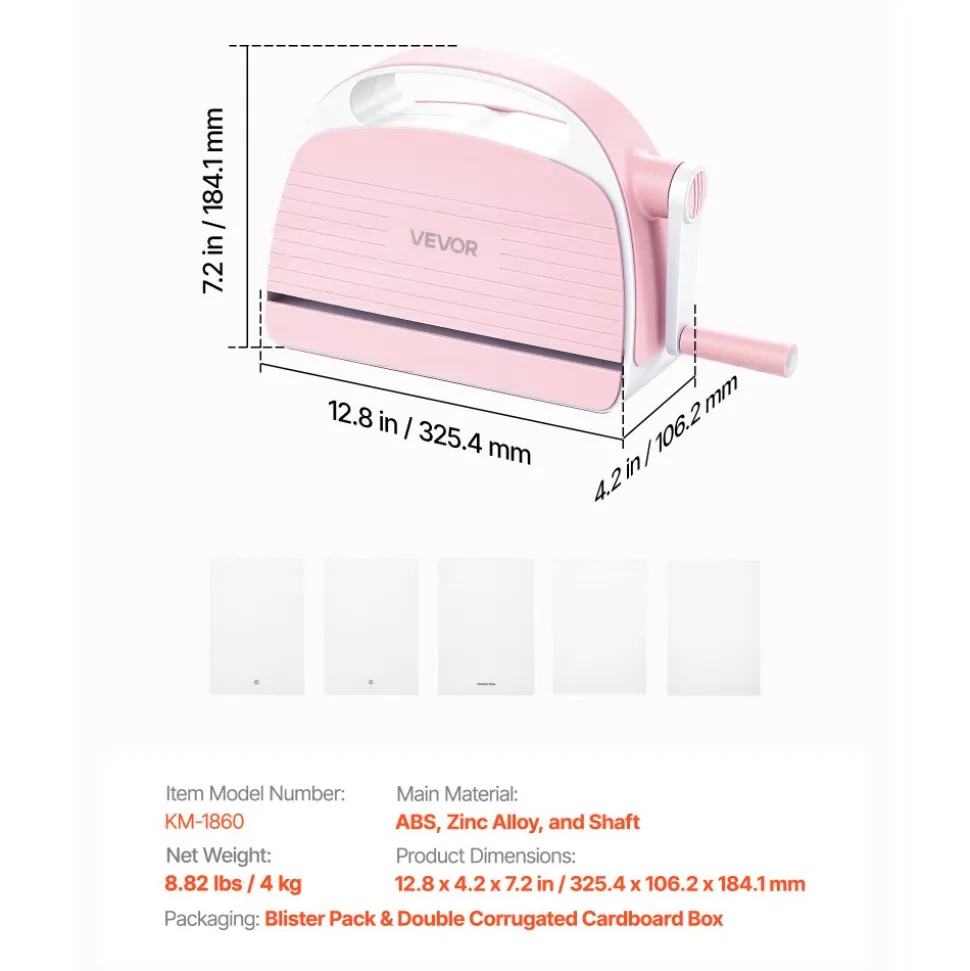 VEVOR Manual Die Cutting and Embossing Machine, 6" Opening, Portable Die Cut Machine with Cutting Plates, Ergonomic Handle, Easy to Store, for Arts and Crafts, Scrapbooking, Card Making, Crafting