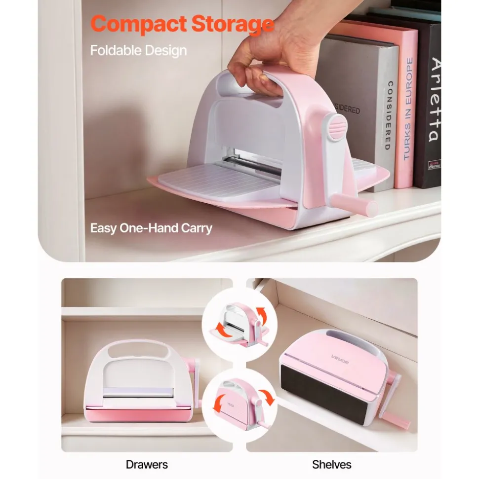 VEVOR Manual Die Cutting and Embossing Machine, 6" Opening, Portable Die Cut Machine with Cutting Plates, Ergonomic Handle, Easy to Store, for Arts and Crafts, Scrapbooking, Card Making, Crafting