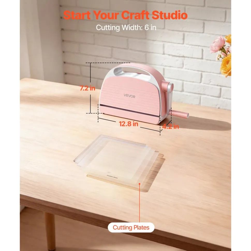 VEVOR Manual Die Cutting and Embossing Machine, 6" Opening, Portable Die Cut Machine with Cutting Plates, Ergonomic Handle, Easy to Store, for Arts and Crafts, Scrapbooking, Card Making, Crafting